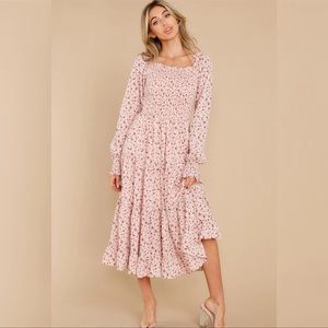 AURA Floral Tiered Smocked Midi Dress Pink Size Large